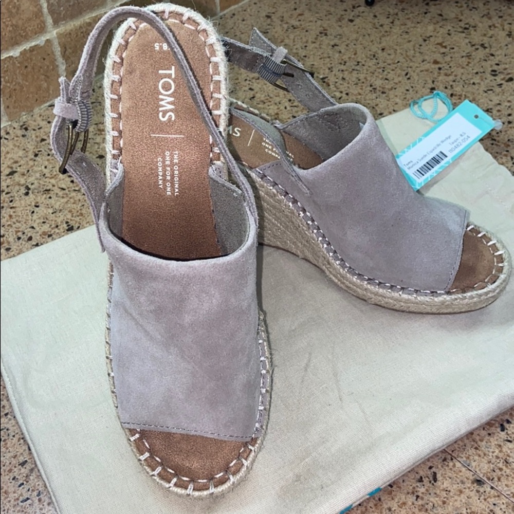 Toms Monica Suede Espadrille Wedge Taupe Sz 8.5